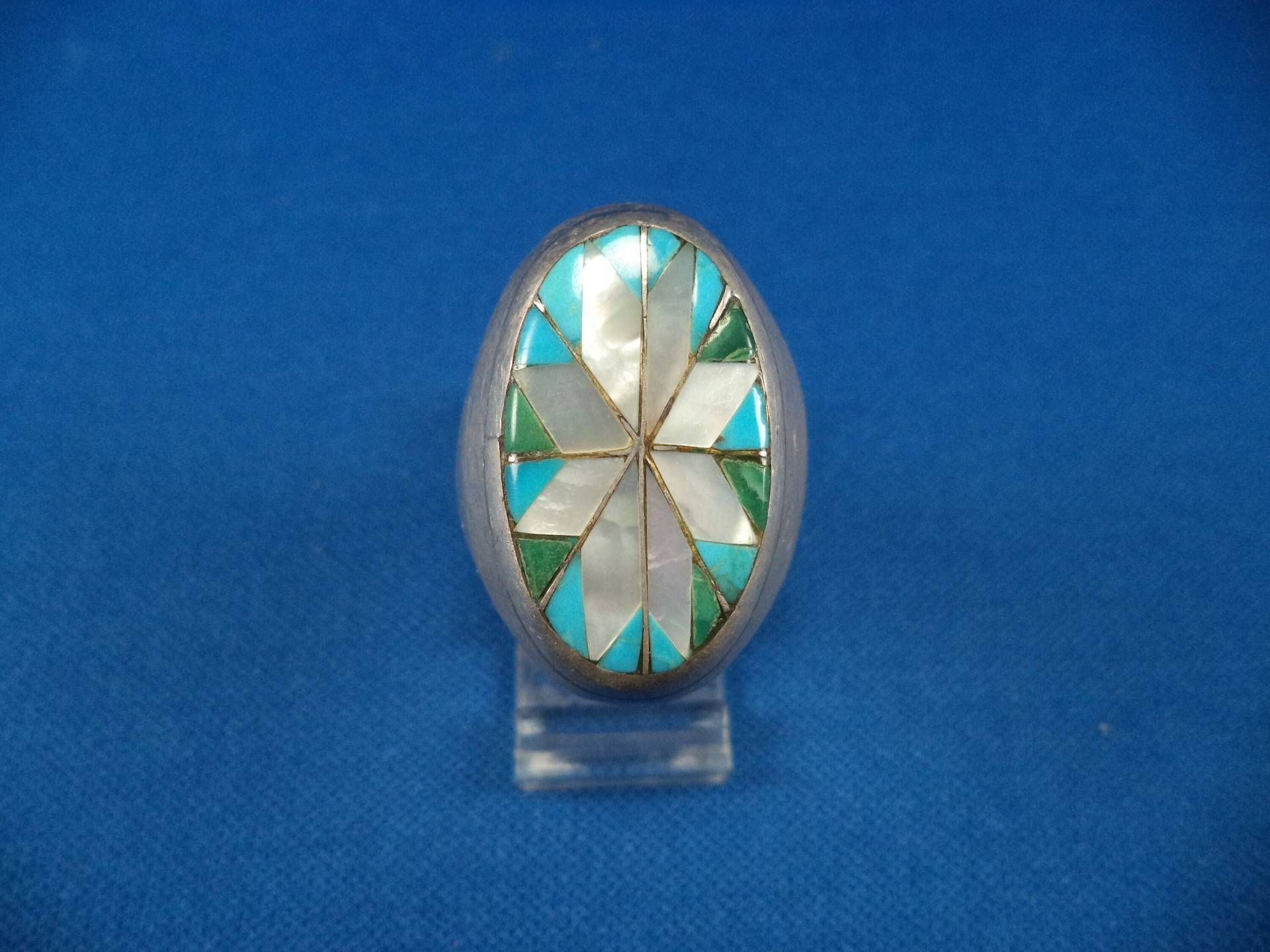 Vintage Sterling Silber Ring Türkis & Perlmutt Inlay von CloudcroftTrading