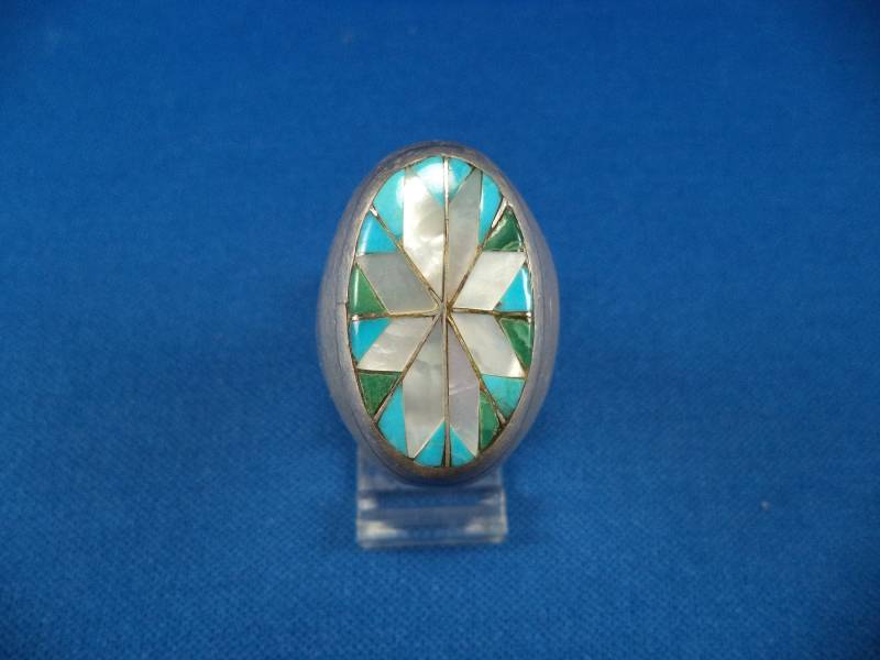 Vintage Sterling Silber Ring Türkis & Perlmutt Inlay von CloudcroftTrading