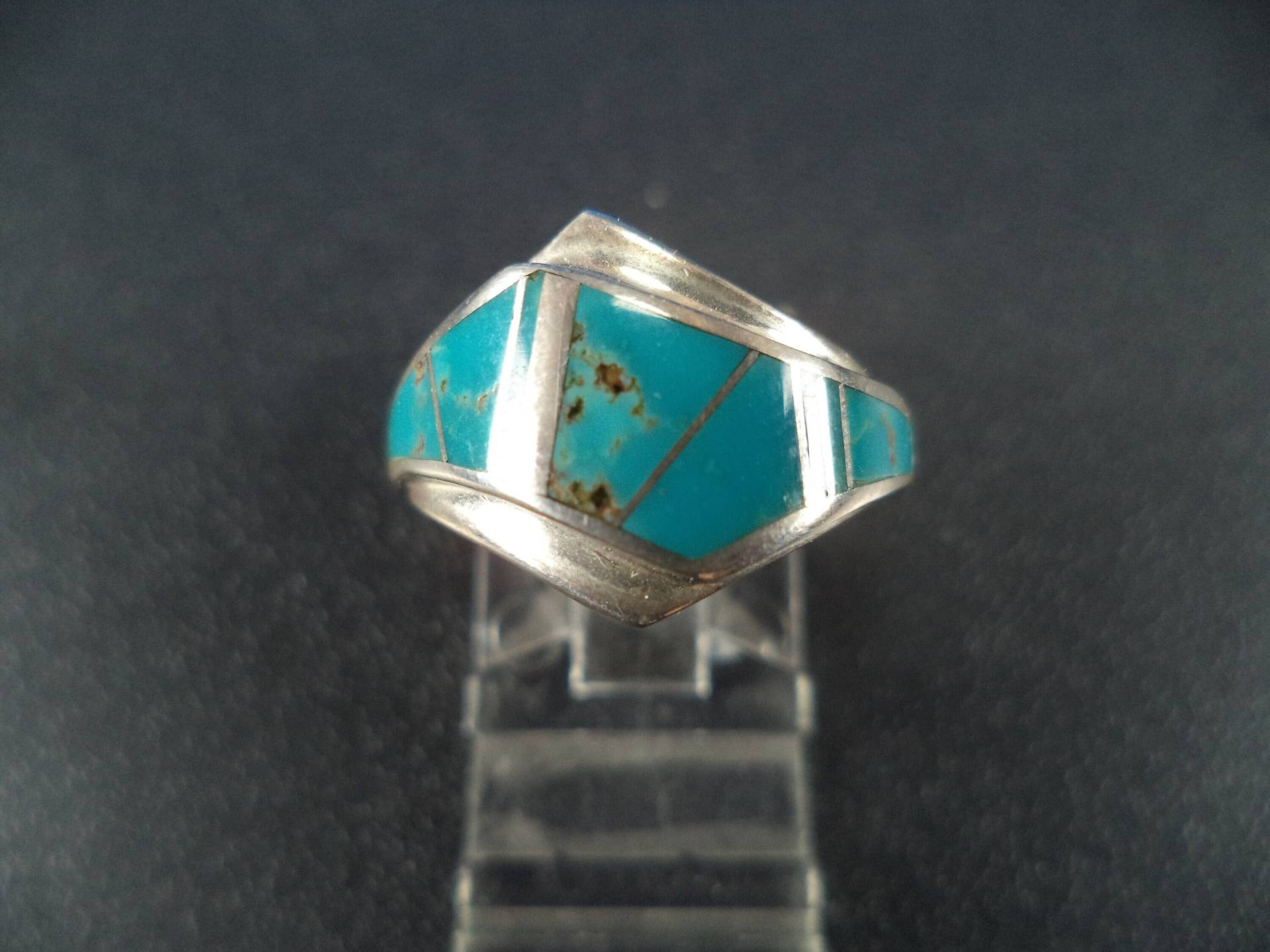 Vintage Sterling Silber Türkis Inlay Ring - Größe 5 1/4 von CloudcroftTrading