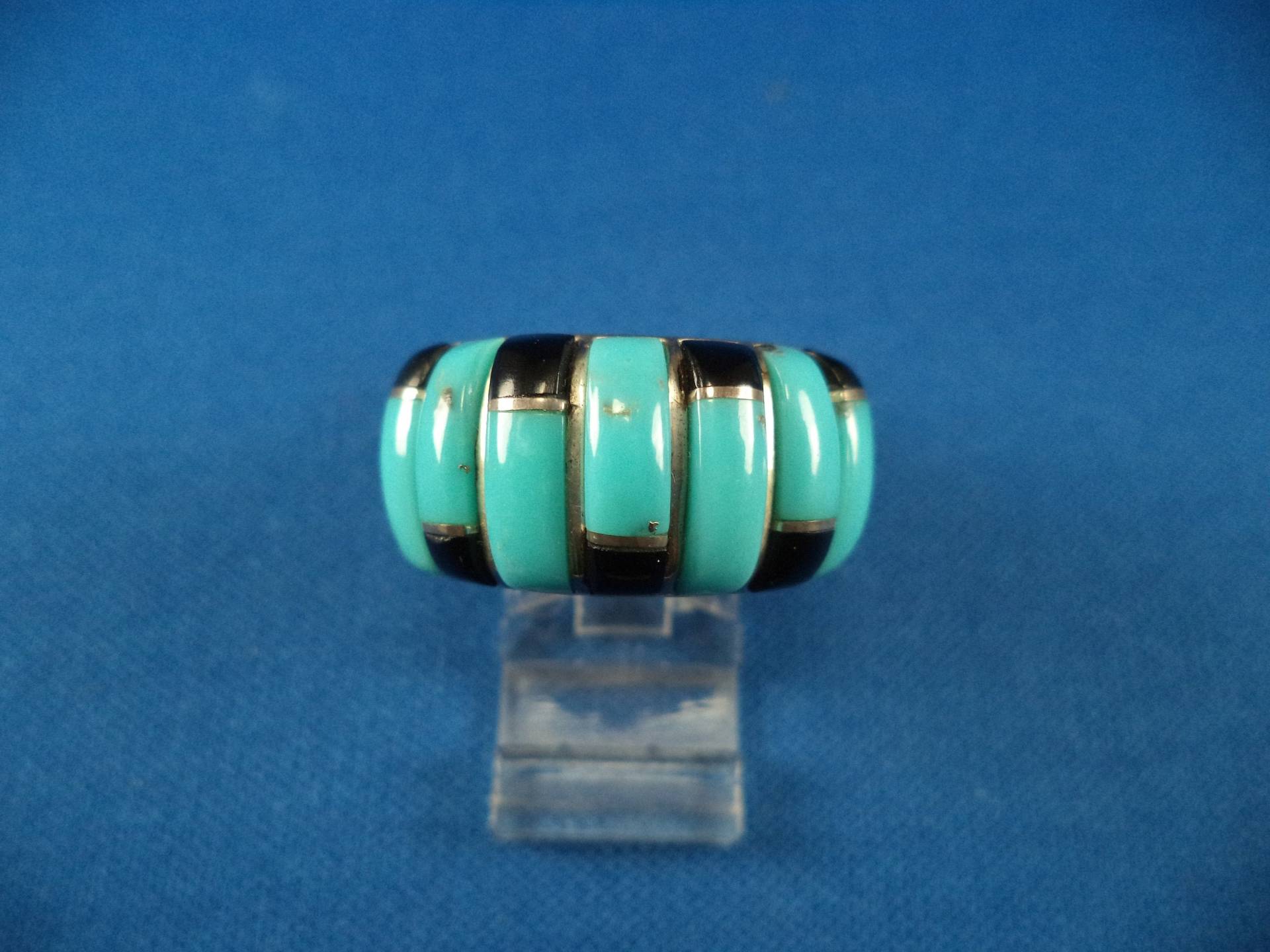 Vintage Sterling Silber Türkis Onyx Bandring - Größe 8 von CloudcroftTrading