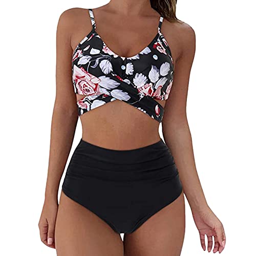 Cloudsemi Bikini Damen Set Push Up Geteilter Badeanzug V Ausschnitt Blumenmuster Zweiteiliger Badeanzug Swimsuit von Cloudsemi