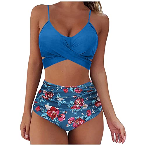 Cloudsemi Bikini Damen Set Push Up Geteilter Badeanzug V Ausschnitt Blumenmuster Zweiteiliger Badeanzug Swimsuit von Cloudsemi