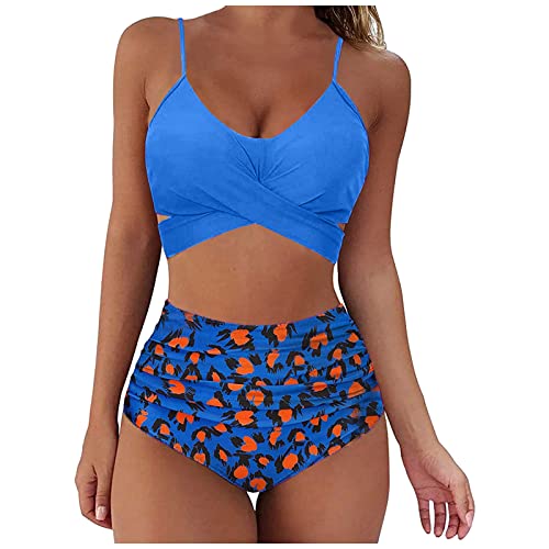 Cloudsemi Bikini Damen Set Push Up Geteilter Badeanzug V Ausschnitt Blumenmuster Zweiteiliger Badeanzug Swimsuit von Cloudsemi