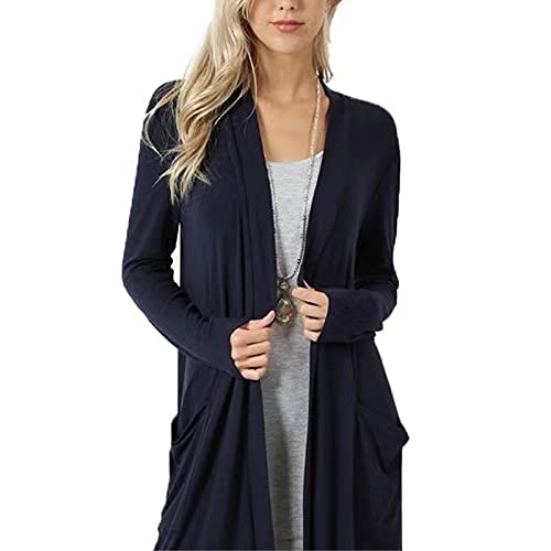 Cloudsemi Damen Langarm Strickjacke Cardigan Offen Longstrickjacke (Dunkelblau, 3XL) von Cloudsemi