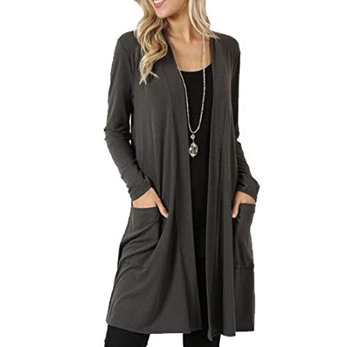 Cloudsemi Damen Langarm Strickjacke Cardigan Offen Longstrickjacke (Dunkelgrau, 3XL) von Cloudsemi