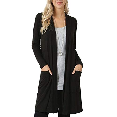 Cloudsemi Damen Langarm Strickjacke Cardigan Offen Longstrickjacke (Schwarz, 3XL) von Cloudsemi