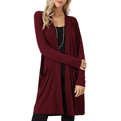 Cloudsemi Damen Langarm Strickjacke Cardigan Offen Longstrickjacke (Weinrot, L) von Cloudsemi