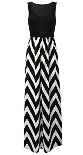 Cloudsemi Damen Sommerkleid Kleider Maxikleid Streifen Schulterfrei Rundhals High Waist Lang Kleid Partykleid (XL, Schwarz) von Cloudsemi