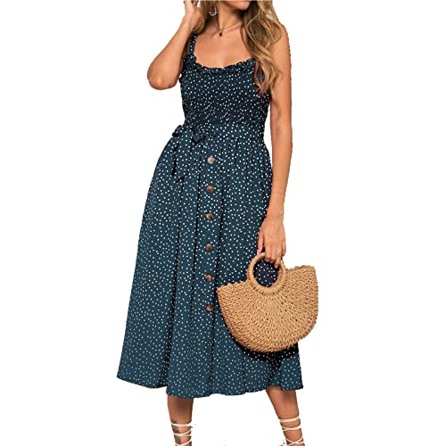 Cloudsemi Maxikleider Ärmellos Damen,U-Ausschnitt Sexy Sommer Spaghetti-Trägerkleid Strandkleid Cocktailkleid Partykleid Boho Blumen Blusenkleid von Cloudsemi