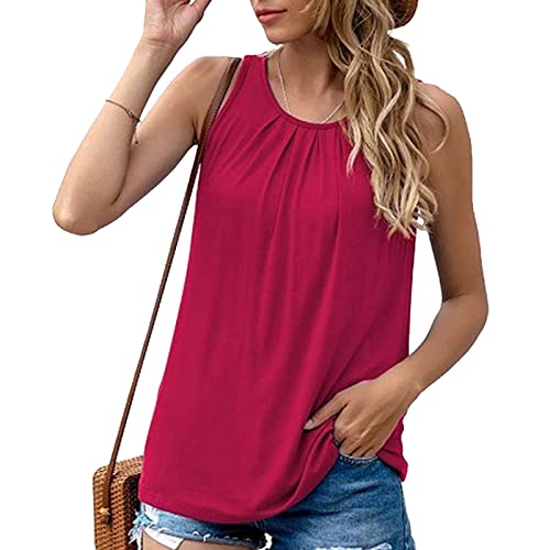 T-Shirt Damen Ärmellose Sommer Tunika Loose Fit Tank Tops Rot von Cloudsemi