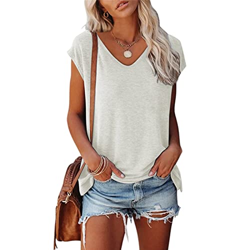 T-Shirt Damen Tank Top V-Ausschnitt Oberteile Kurzarm Ladies Sommer Casual Bluse Tops von Cloudsemi