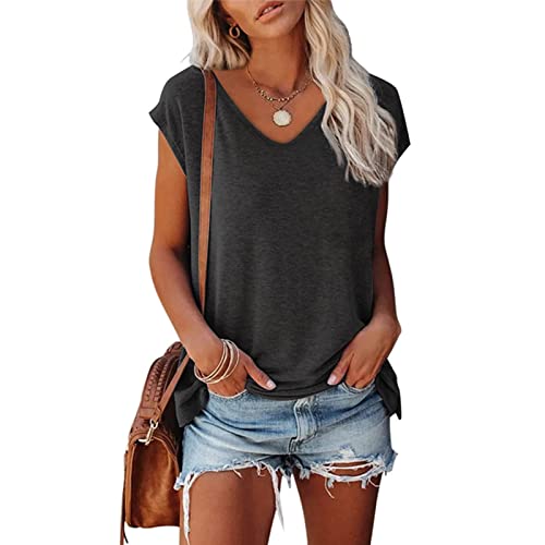 T-Shirt Damen Tank Top V-Ausschnitt Oberteile Kurzarm Ladies Sommer Casual Bluse Tops von Cloudsemi