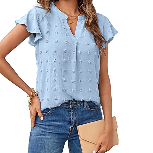 T-Shirts Damen Bluse V-Ausschnitt Puffärmel Sommer Tops von Cloudsemi