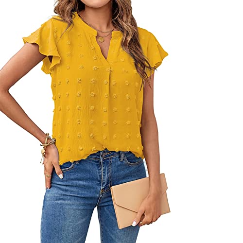 T-Shirts Damen Bluse V-Ausschnitt Puffärmel Sommer Tops von Cloudsemi