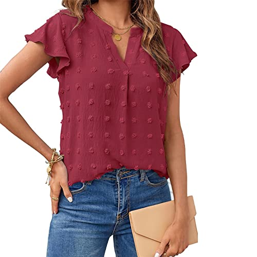 T-Shirts Damen Bluse V-Ausschnitt Puffärmel Sommer Tops von Cloudsemi