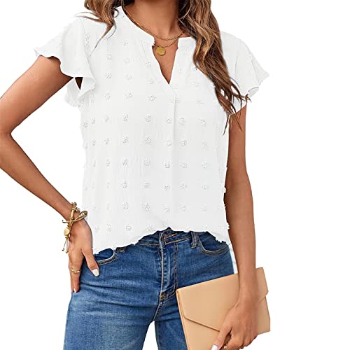 T-Shirts Damen Bluse V-Ausschnitt Puffärmel Sommer Tops von Cloudsemi