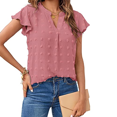 T-Shirts Damen Bluse V-Ausschnitt Puffärmel Sommer Tops von Cloudsemi
