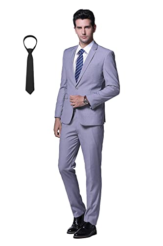 Cloudstyle Anzug Herren Slim Fit 2 Teilig Krawatte Anzüge Business Herrenanzug Sakko für Hochzeit Hellgrau XXL von Cloudstyle