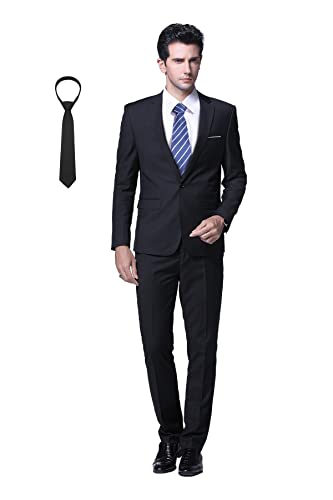 Cloudstyle Anzug Herren Slim Fit 2 Teilig Krawatte Anzüge Business Herrenanzug Sakko für Hochzeit Schwarz L von Cloudstyle