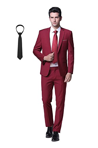 Cloudstyle Anzug Herren Slim Fit 2 Teilig Krawatte Anzüge Business Herrenanzug Sakko für Hochzeit Weinrot XL von Cloudstyle