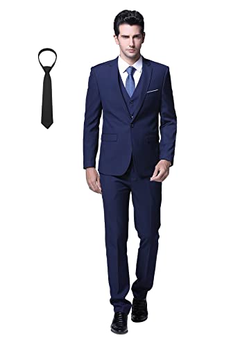 Cloudstyle Anzug Herren Slim Fit 3 Teilig Krawatte Anzüge Business Herrenanzug Sakko für Hochzeit Dunkelblau XXL von Cloudstyle