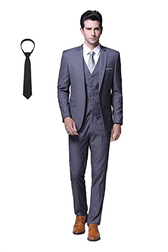 Cloudstyle Anzug Herren Slim Fit 3 Teilig Krawatte Anzüge Business Herrenanzug Sakko für Hochzeit Dunkelgrau M von Cloudstyle