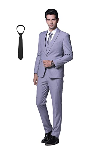 Cloudstyle Anzug Herren Slim Fit 3 Teilig Krawatte Anzüge Business Herrenanzug Sakko für Hochzeit Hellgrau XXL von Cloudstyle