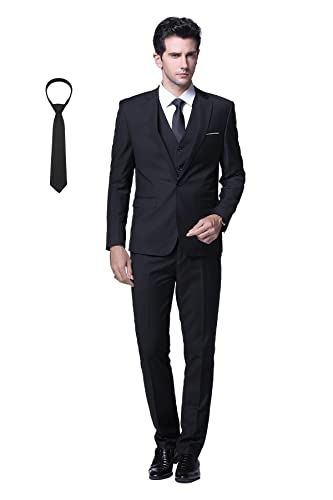 Cloudstyle Anzug Herren Slim Fit 3 Teilig Krawatte Anzüge Business Herrenanzug Sakko für Hochzeit Schwarz L von Cloudstyle