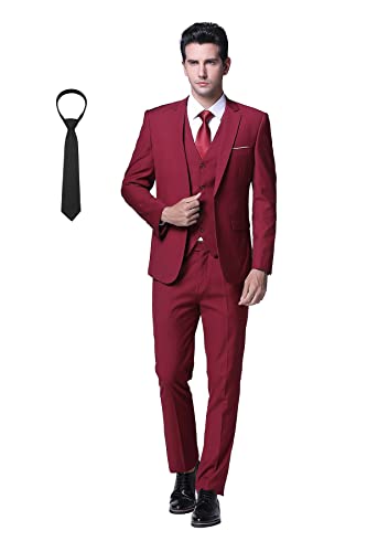 Cloudstyle Anzug Herren Slim Fit 3 Teilig Krawatte Anzüge Business Herrenanzug Sakko für Hochzeit Weinrot XL von Cloudstyle