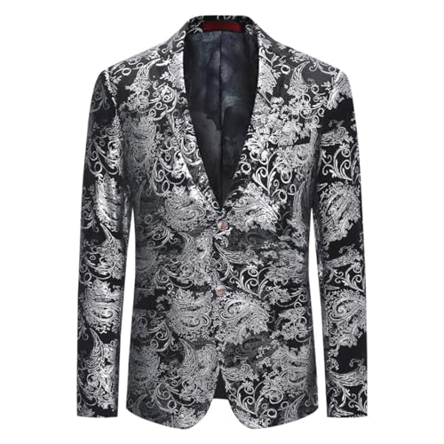 Allthemen Herren Pailletten Sakko Gold Glitzer Blazer Slim Fit Hochzeit Smoking Silber S von Allthemen