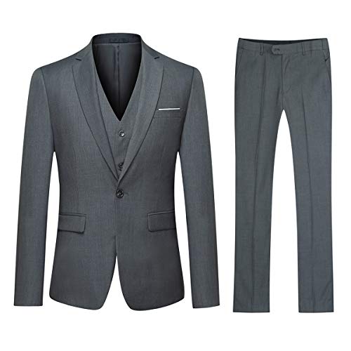 Cloudstyle Herrenanzug Schwarz Anzüge Slim Fit 3 Teilig Smoking Modern Sakko für Hochzeit Business Dunkelgrau XL von Cloudstyle