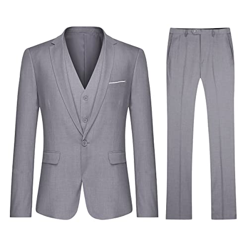 Cloudstyle Herrenanzug Schwarz Anzüge Slim Fit 3 Teilig Smoking Modern Sakko für Hochzeit Business Hellgrau 3XL von Cloudstyle