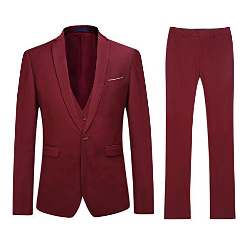 Cloudstyle Herrenanzug Schwarz Anzüge Slim Fit 3 Teilig Smoking Modern Sakko für Hochzeit Business Weinrot XL von Cloudstyle