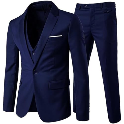 Anzug Herren Slim Fit 3 Teilig Anzüge Herrenanzug Sakko für Hochzeit Business Marineblau XXL von Allthemen