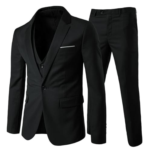 Anzug Herren Slim Fit 3 Teilig Anzüge Herrenanzug Sakko für Hochzeit Business Schwarz XXL von Allthemen