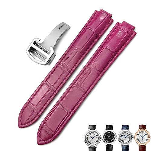 Clouism 16mm 18mm 20mm Echtleder Uhrenarmband Schwarz Blau Braun Faltschließe Uhrenarmbänder für Cartier Tank Solo Blue Ballon(Rose red,14mm) von Clouism