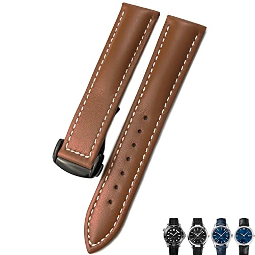 Clouism 18mm 19mm 20mm Rindsleder Uhrenarmband für Omega Seamaster 300 Speedmaster Uhrenarmbänder(Brown black,18mm) von Clouism