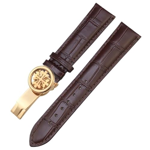 Clouism 19 mm 20 mm 21 mm 22 mm Echtleder-Uhrenarmband, für Patek Philippe AQUANAUT PP 5167A Rindsleder-Uhrenarmband mit Schmetterlingsschnalle(Brown brown rose,20mm) von Clouism