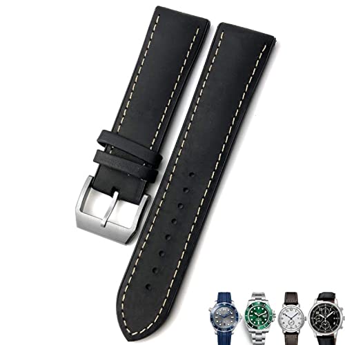 Clouism 20/21/22mm Leder Uhrenarmband Schwarz Braun Uhrenarmbänder für Rolex für Omega Seamaster 300 für Hamilton für Seiko für IWC für Tissot Armband(Black silver 1,20mm) von Clouism