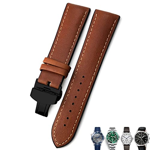 Clouism 20/21/22mm Leder Uhrenarmband Schwarz Braun Uhrenarmbänder für Rolex für Omega Seamaster 300 für Hamilton für Seiko für IWC für Tissot Armband(Dark brown black,22mm) von Clouism