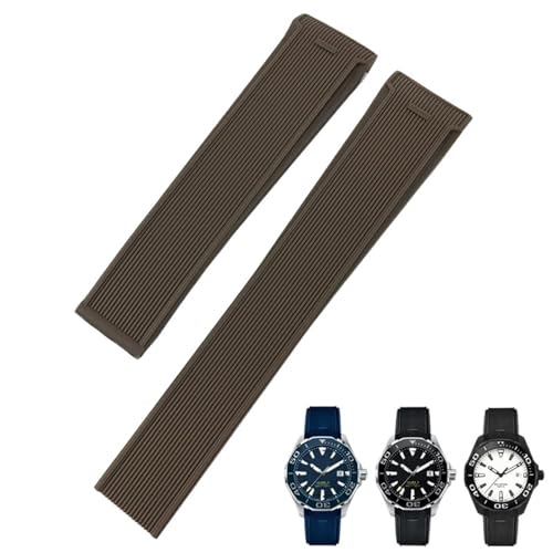 Clouism 20 mm 22 mm Gummi-Silikon-Uhrenarmband, für Tag Heuer CARRERA AQUARACER 300 WAY201A WAY211C Uhrenzubehör(Brown Without Buckle,20mm) von Clouism