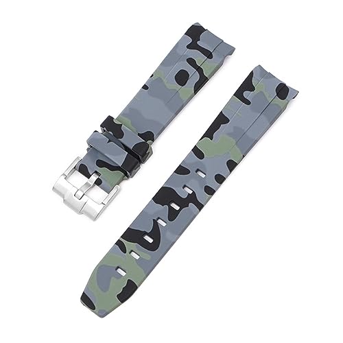 Clouism 20 mm Natur-Fluorkautschuk-Uhrenarmband mit gebogenem Ende. Ersatz für Rolex-Armband. Neue grüne Submariner Explorer 2 Rollen-Uhrenarmbänder(CamouflageGrey) von Clouism