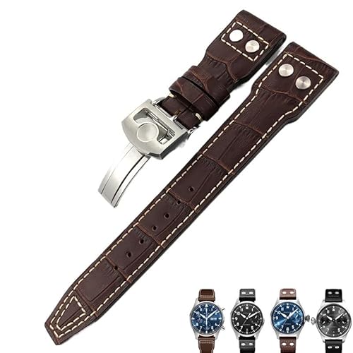 Clouism 20mm 21mm 22mm Lederarmband Schwarz Blau Braun Uhrenarmband für IWC PILOT Mark PORTUGIESER PORTOFINO für Herrenarmband(Brown white 1-01,22mm) von Clouism