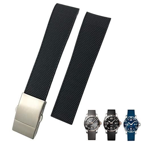Clouism 21 mm 22 mm gebogenes Gummi-Silikon-Armband, passend für Longines Hydroconquest L3 MIDO Uhr, wasserdichte Sport-Soft-Uhrenarmbänder(Black 1,21mm) von Clouism