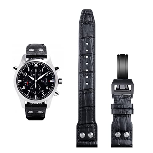 Clouism 21mm 22mm Italien Rindsleder echtes weiches Lederarmband für IWC Pilot Mark 18 weiches braunes Uhrenarmband Faltschließe(Blk Blk Buckle,21mm Mark On) von Clouism