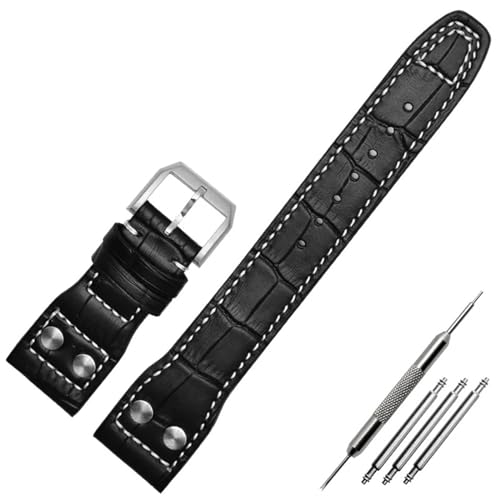 Clouism 22-mm-Armband aus echtem Leder mit Nylonnieten, passend für IWC SPITFIRE Big Pilot's Watch IW5009, Rindslederarmband(B-Black silver pin) von Clouism