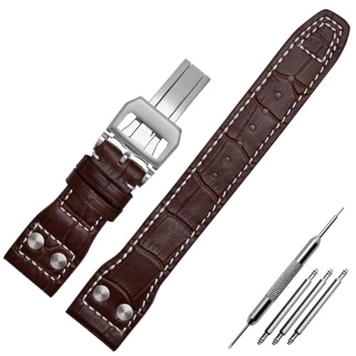 Clouism 22-mm-Armband aus echtem Leder mit Nylonnieten, passend für IWC SPITFIRE Big Pilot's Watch IW5009, Rindslederarmband(B-Brown silver) von Clouism