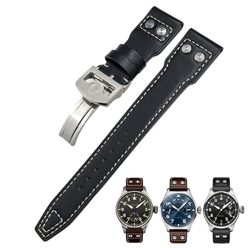 Clouism 22 mm Nieten Echtlederarmband passend für IWC Big Pilot Uhr IW3777 Kalbslederarmband(Black white 2-01,Without Buckle) von Clouism