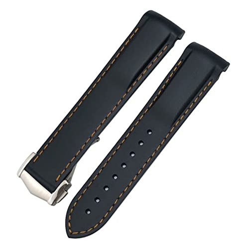 Clouism 22 mm gebogenes Gummiarmband, passend für Omega Speedmaster Moonwatch Seamaster 300 AT150(Black Orange,Golden Buckle) von Clouism