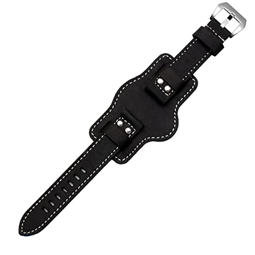 Clouism Dualuse Leder Uhr Watch Vintage Armband Cowhide Leder Dicke Gurt für Panerai Freizeit Weiches Armband 20 22 24 26mm Uhrenbandbänder(Black silver rivet,26mm) von Clouism